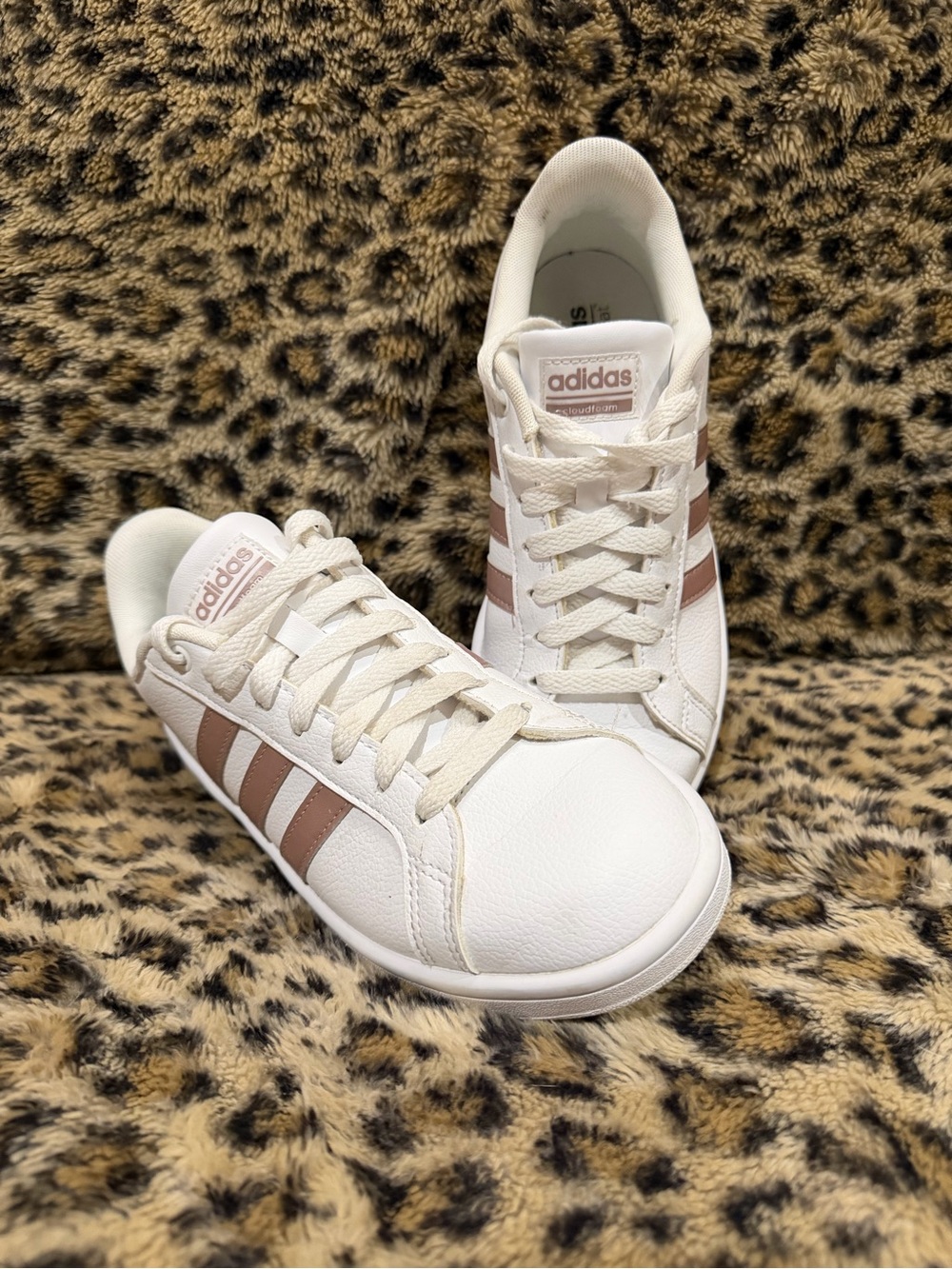 adidas Women’s Ortholite Float, White with Rose Gold Stripes